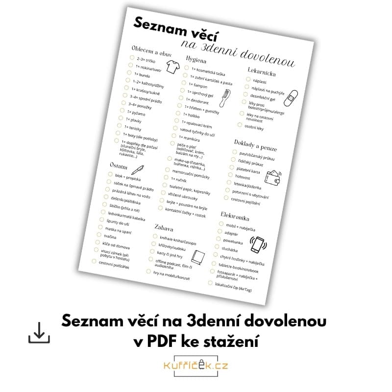 Seznam věcí na 3denní dovolenou PDF ke stažení